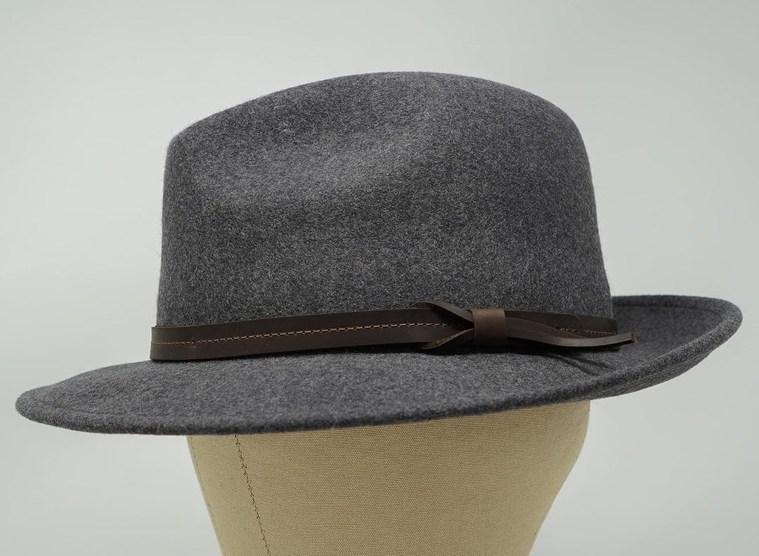 The Stoker – leichte breite Krempe – wasserabweisend – Fedora Trilby Style Filzhut XS grey melange,