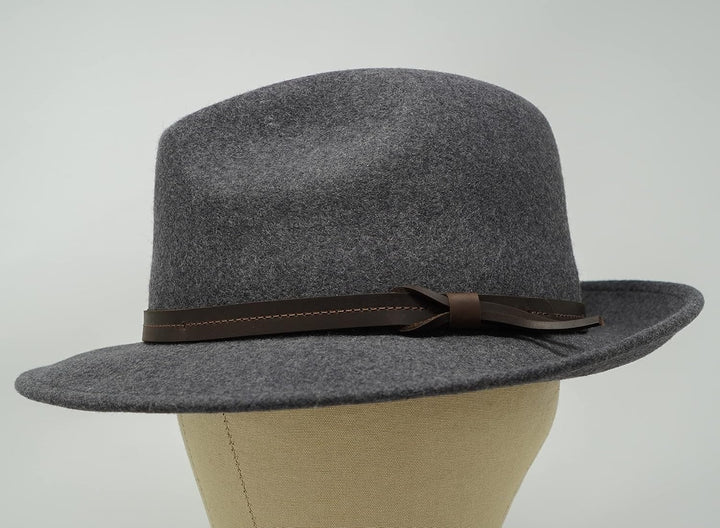 The Stoker – leichte breite Krempe – wasserabweisend – Fedora Trilby Style Filzhut XS grey melange,