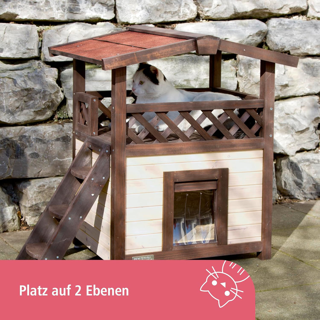 Kerbl Pet Katzenhaus 4-Seasons Deluxe mit Aussichtsplattform, für Sommer und Winter, wärmeisoliert,