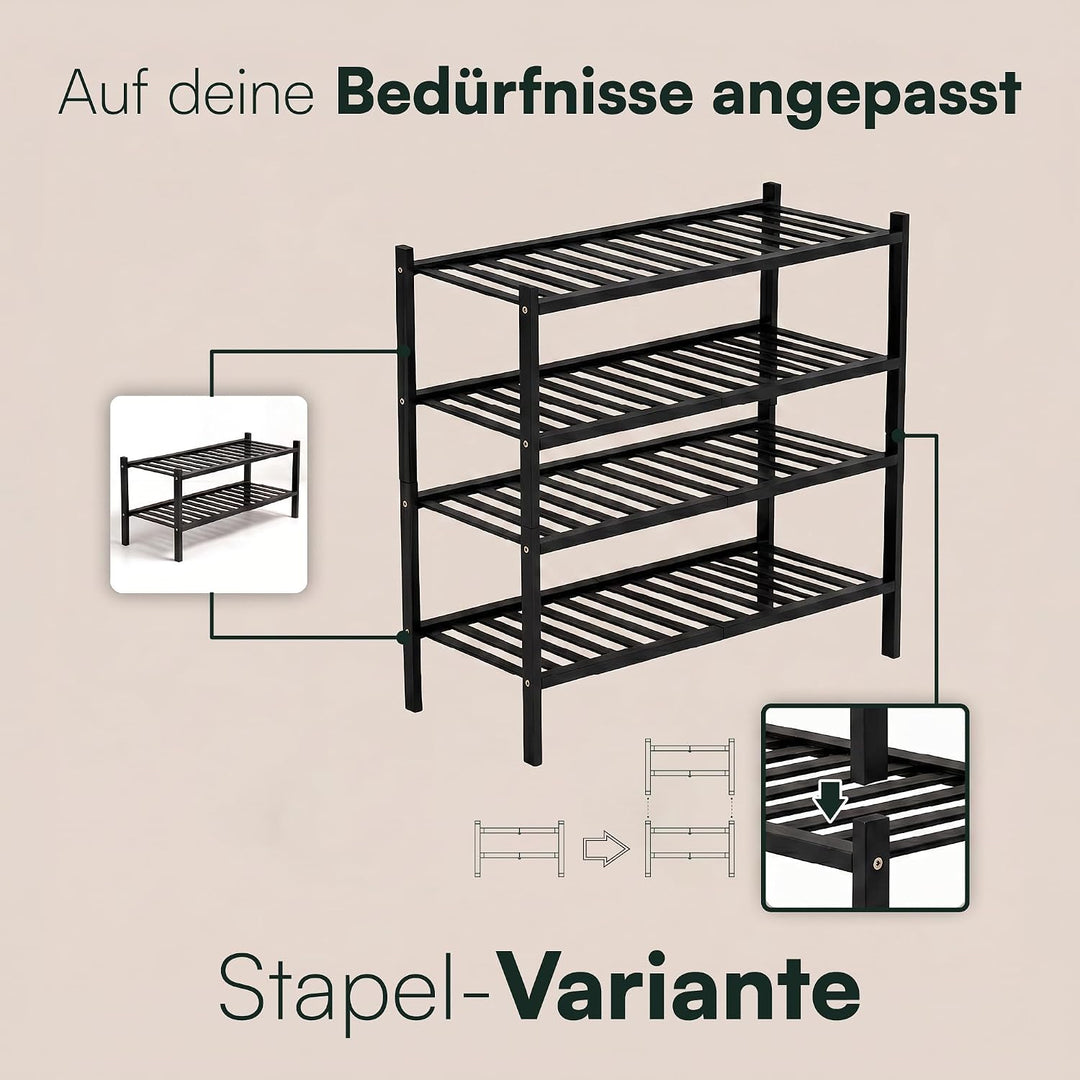 Schuhregal aus Bambus, Schuhablage mit 2 Ebenen, 68 x 28 x 32 cm, Erweiterbar Stapelbar, Schuhschran