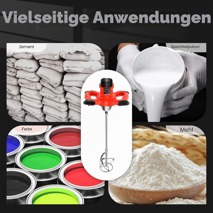 Farb-Mörtelrührer &amp; Betonmischer 1500W Elektrisch - Handrührwerk mit 6 Geschwindigkeitsstufen, 930 U