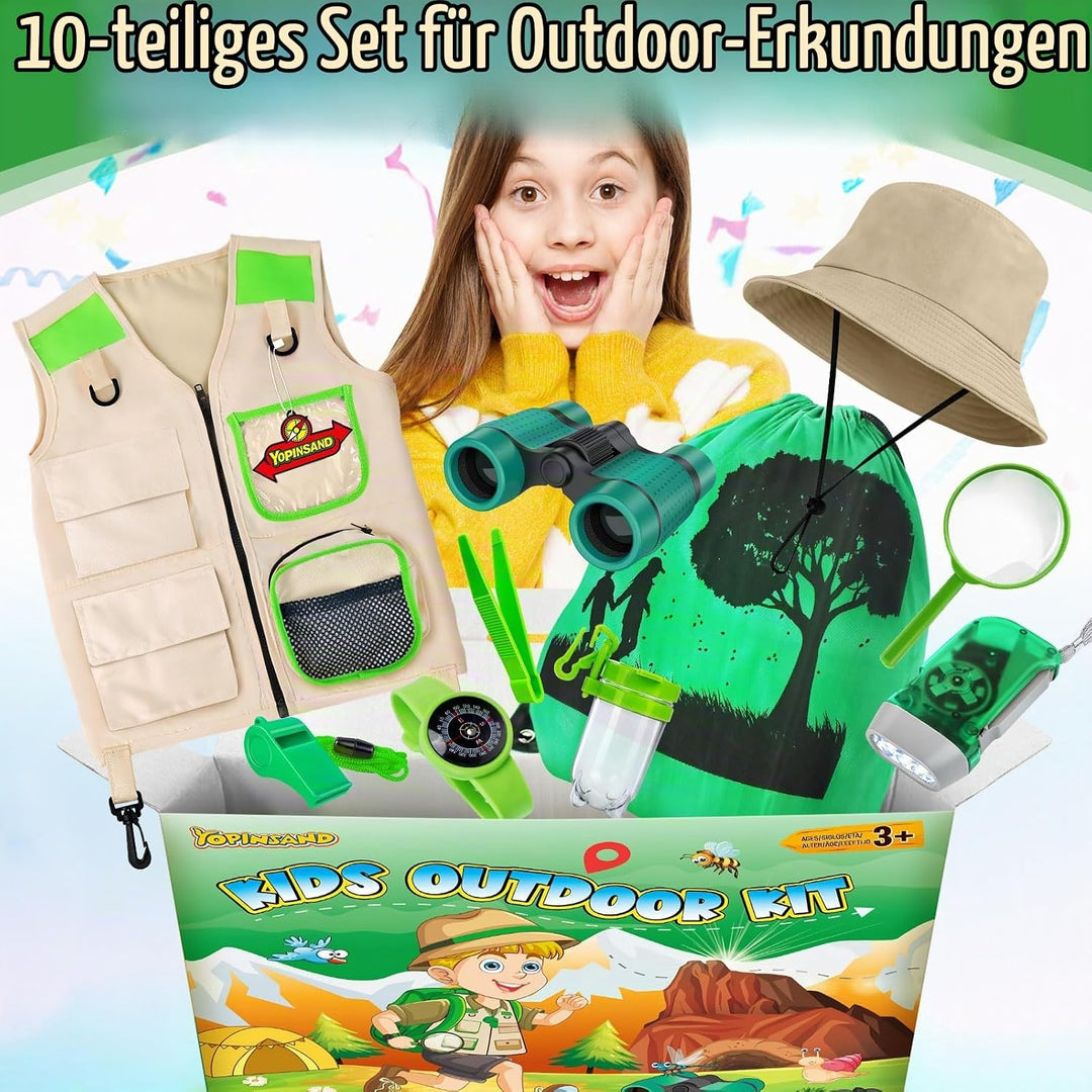 Forscherset für Kinder, Exploration Spielzeug mit Weste, Hut, Rucksack und Kindern Fernglas, Kindern