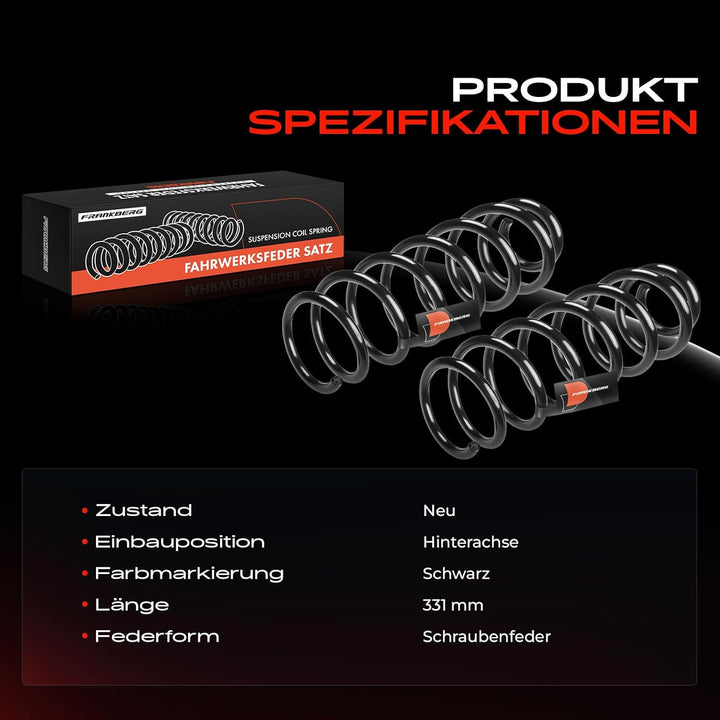 Frankberg 2x Federn Fahrwerksfeder Hinterachse Kompatibel mit Fiesta VI CB1 CCN 1.6L 2013-2017 Repla
