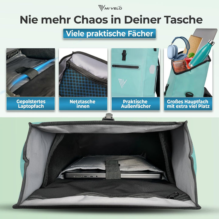 MIVELO 3in1 Fahrradtasche für Gepäckträger - Fahrrad Tasche Rucksack mit gepolstertem Laptopfach - G