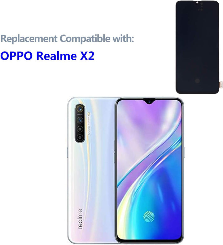 swark AM-OLED Kompatibel mit Realme X2 RMX1992, RMX1993, RMX1991 (Schwarz Ohne Rahmen) LCD Display T