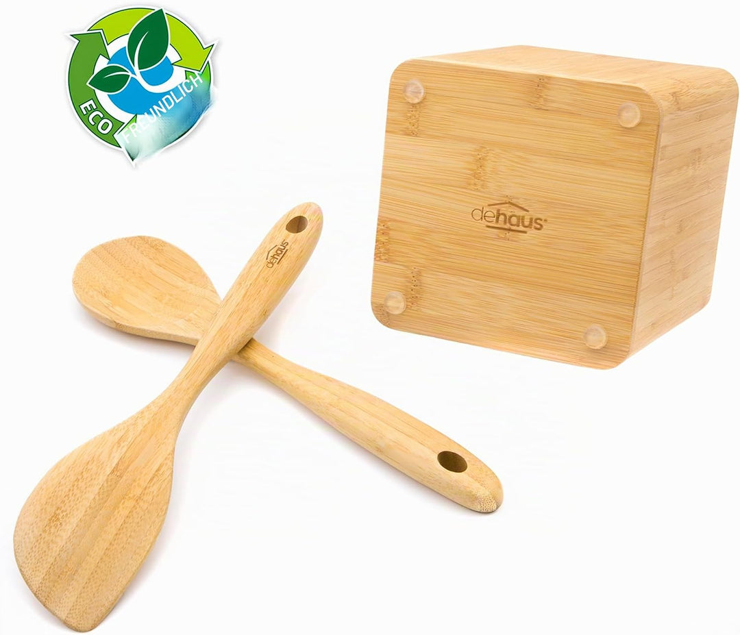 Dehaus® Gross Stilvolle Bambus Küchenutensilienhalter, Küchen Organizer, Besteckkorb, Besteckhalter