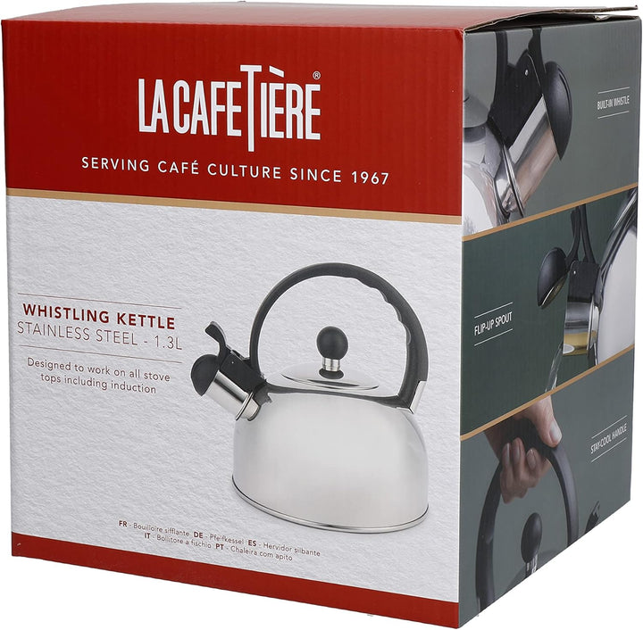 La Cafetiere Edelstahl-Wasserkocher 1,3 Liter mit Pfeiffunktion, Silber, Silber