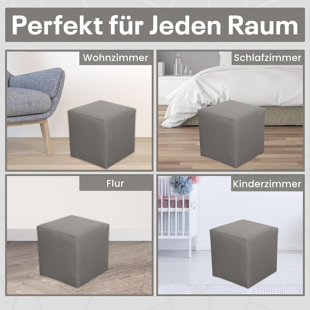 Best for Home Sitzhocker Kunstleder Sitzwürfel Bodenkissen Fusshocker 40x40x40 cm viele Farben (Grau