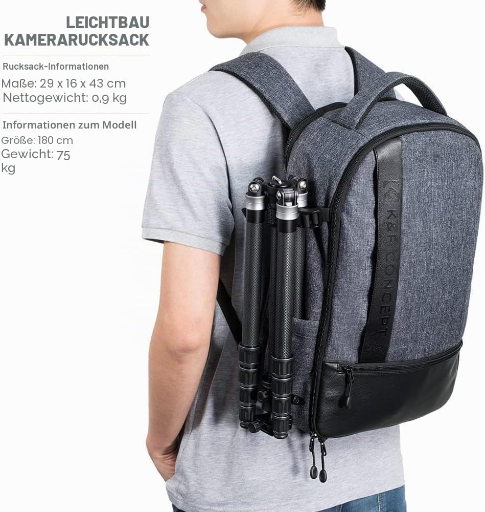 K&F CONCEPT 18L Kamerarucksack, Fotorucksack mit 15.6 Zoll Laptopfach, Grosse Kapazität Camera Backp