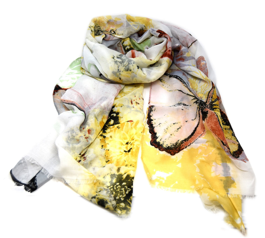 Striessnig Wien – Damen Schal Tuch, schickes Damentuch mit Schmetterlingen und Blumen, Farbenmix aus