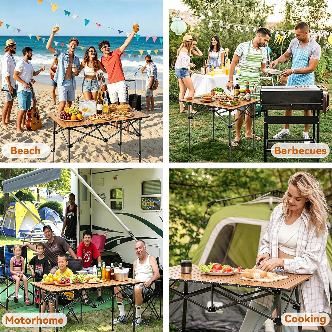 Campingtisch faltbar 99 x 55cm,Klapptisch höhenverstellbar 50-80 cm,Camping Zubehör,Garten,Grill,Pic