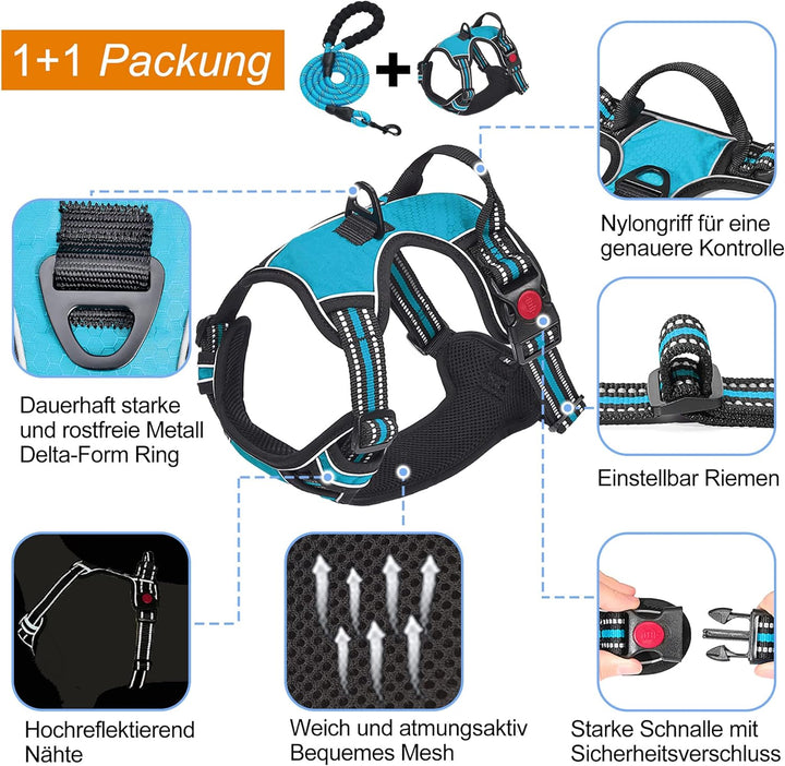 haapaw Hundegeschirr ohne Zug, einstellbar, reflektierend, Oxford, einfache Kontrolle, mittelgrosses
