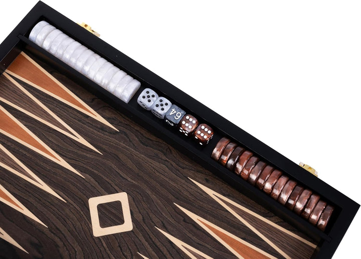 Engelhart- 250547 - Luxus-Backgammon – 18 Zoll – Nussbaumfurnier, lackiert 18 Zoll Walnuss-wurzelhol