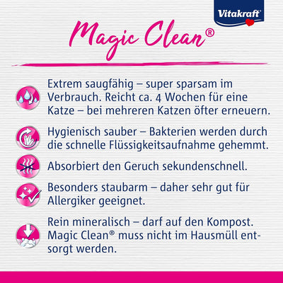 Vitakraft Magic Clean, Katzenstreu, Hygiene-Streu aus Mineralkügelchen, nicht klumpend, besonders st