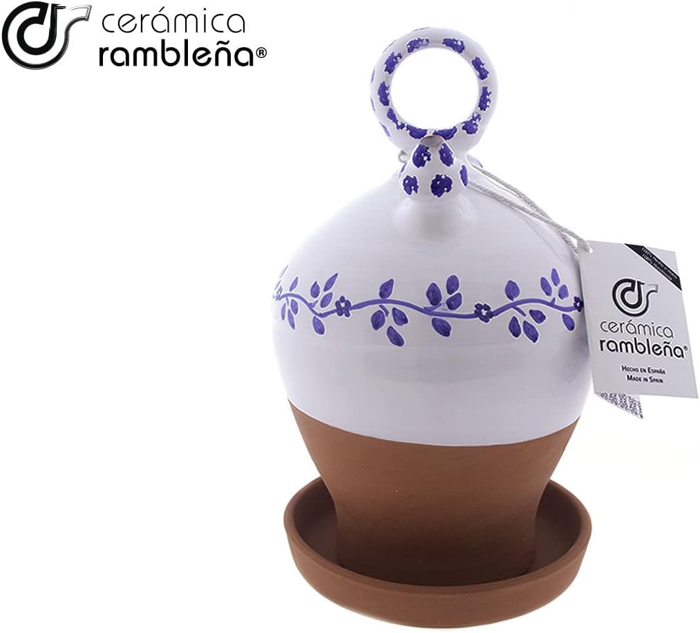 CERÁMICA RAMBLEÑA | Tonkrug aus rotem Ton | Dekorierter Tonkrug mit rundem Griff und umgedrehter Bas