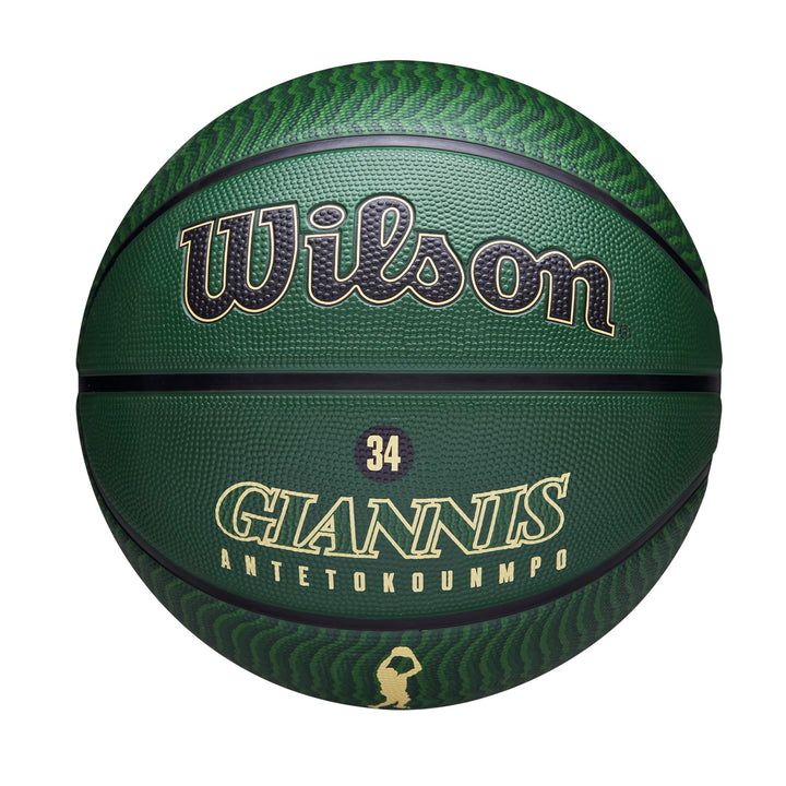 Wilson NBA Player Icon Outdoor Basketball - Size 7-29.5" and Mini Size 7 Milwaukee Bucks, 7 Milwauke