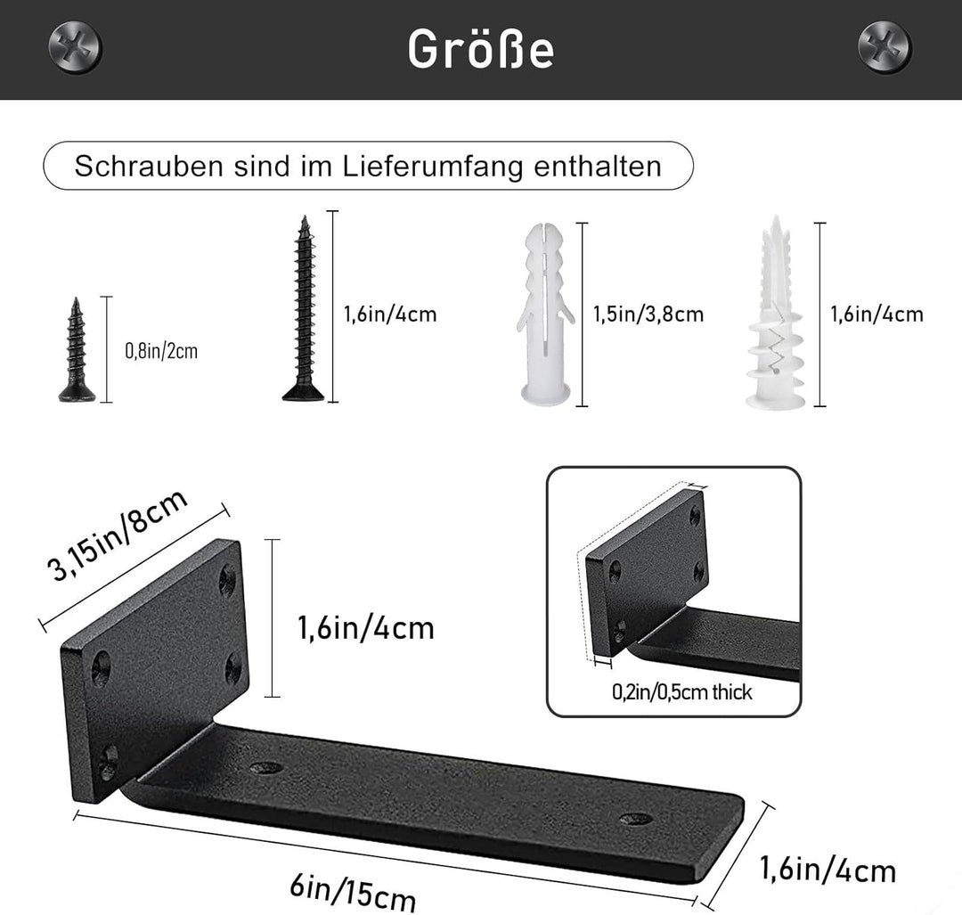 MLOQI 2 stück Regalhalterung Schwarz, Regalwinkel Schwerlast, Regal Wandhalterung, 5 mm Dick Schwebe