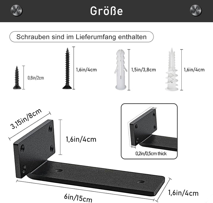 MLOQI 2 stück Regalhalterung Schwarz, Regalwinkel Schwerlast, Regal Wandhalterung, 5 mm Dick Schwebe