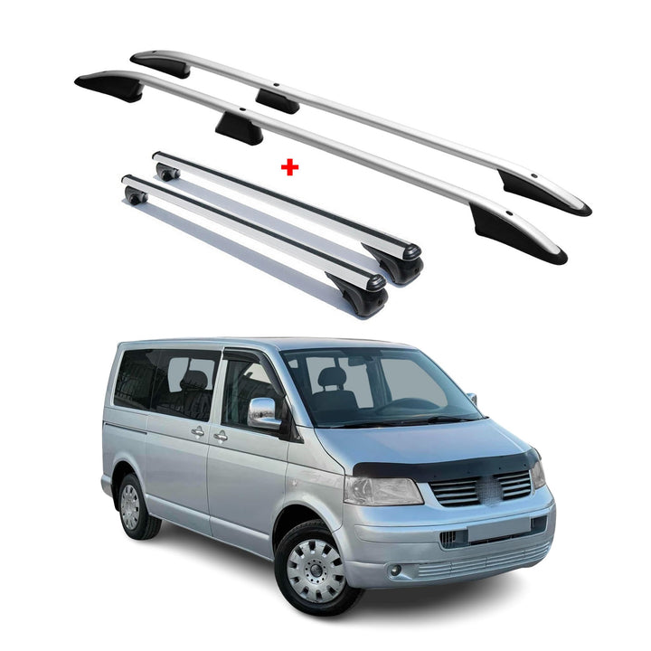 OMAC Dachträger für VW T5 T6 T6.1 Multivan Caravelle 2003-24 L1 Alu Silber | inkl. Dachreling (Set),
