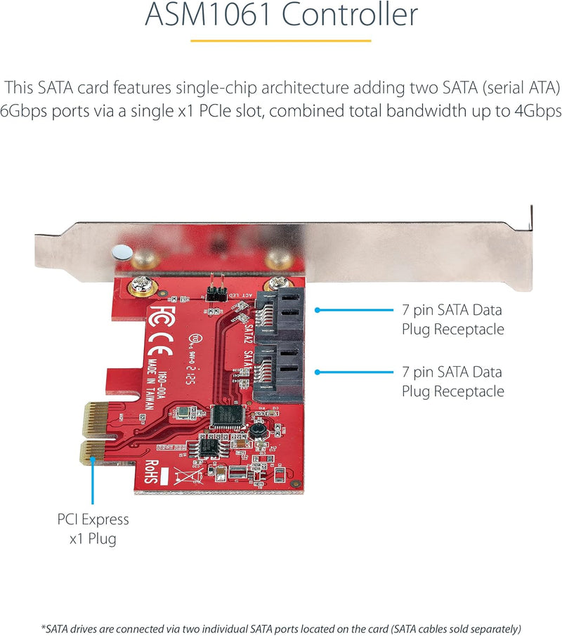 StarTech.com PCIe SATA Controller Karte - 2 Port SATA 3 Erweiterungskarte/Kontroller - 6Gbit/s - Vol