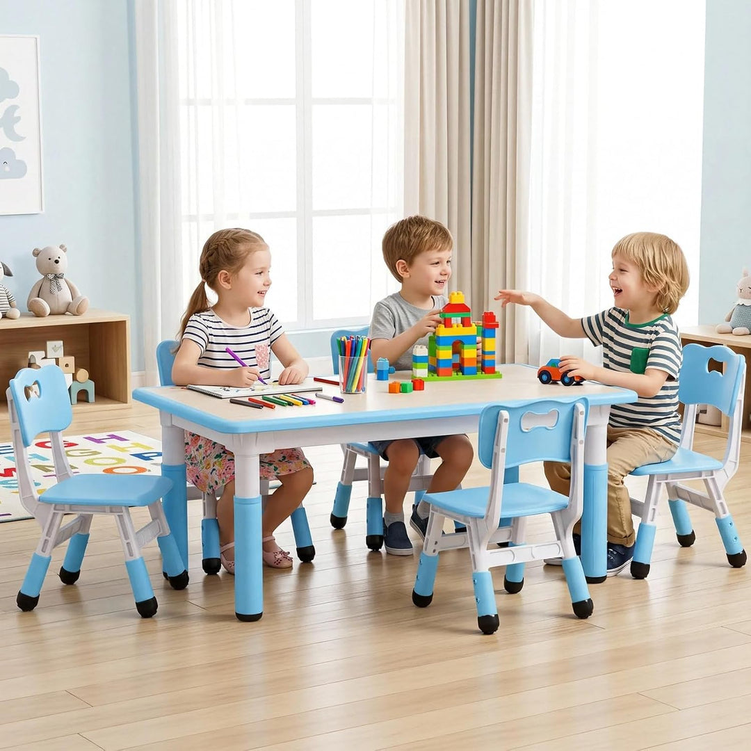 MAMIZO Kindertisch mit 4 Stühlen, Kindertischgruppe Höhenverstellbar, Tisch Stuhl Set für Kindergart