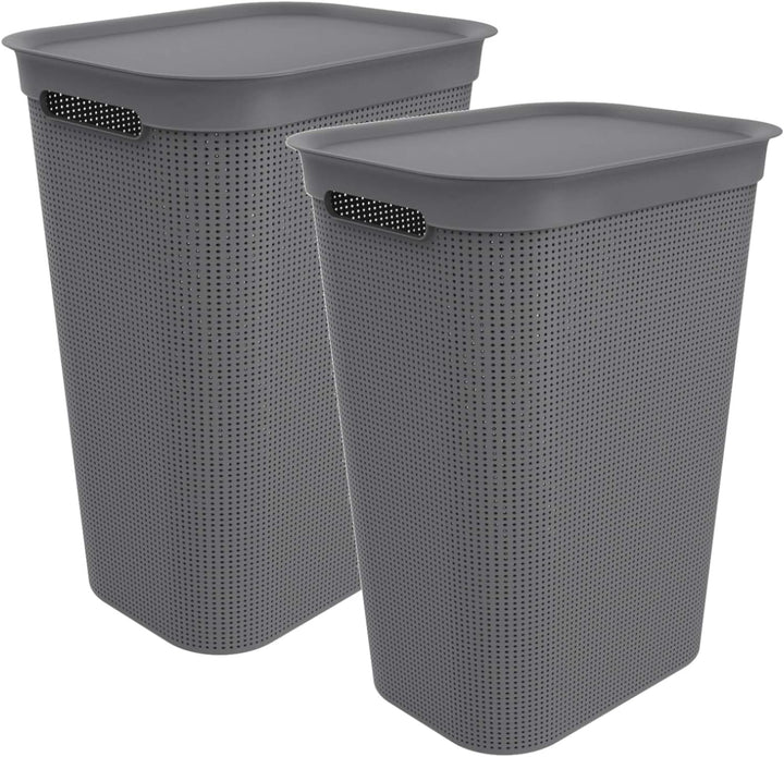 2er-Set Wäschesammler 50l mit Deckel und 2 Griffen Anthrazit, Anthrazit