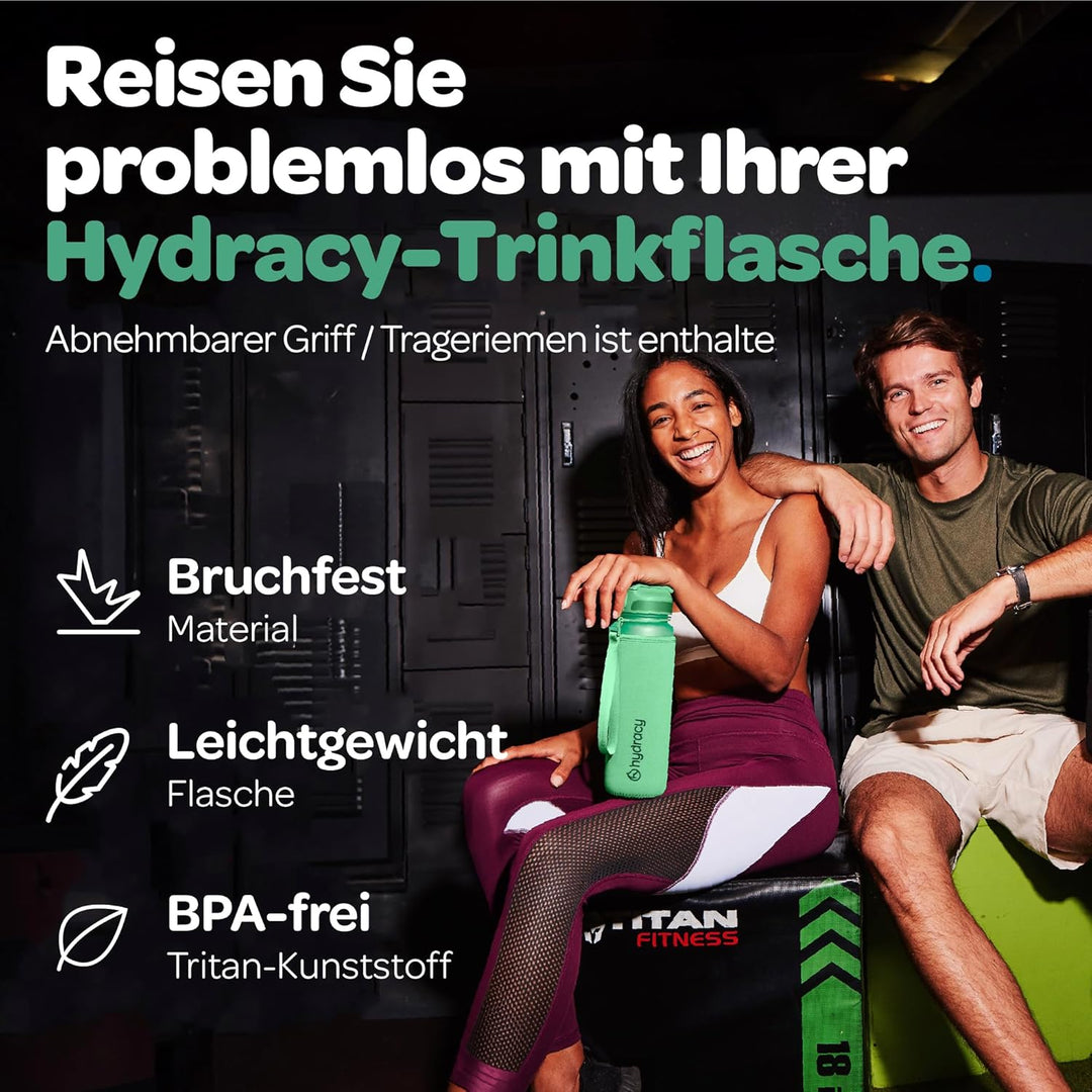 Hydracy Trinkflasche mit Strohhalm und Zeitmarkierung - 1L Wasserflasche - BPA-freie Trinkflasche -