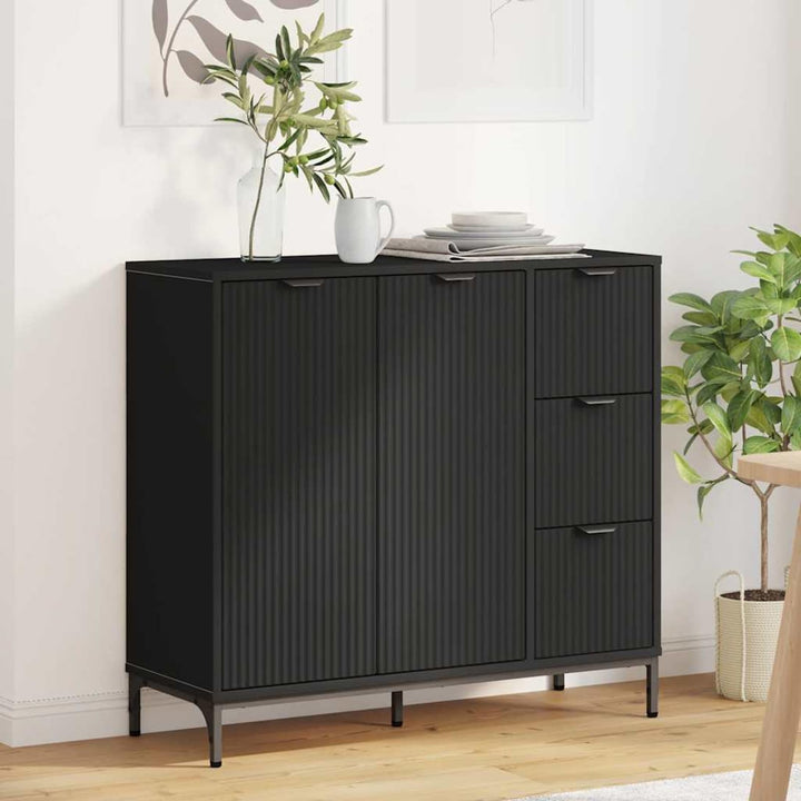 Homgoday Sideboard Schwarz 89,5 x 33 x 82 cm Holzwerkstoff Anrichte Model883455