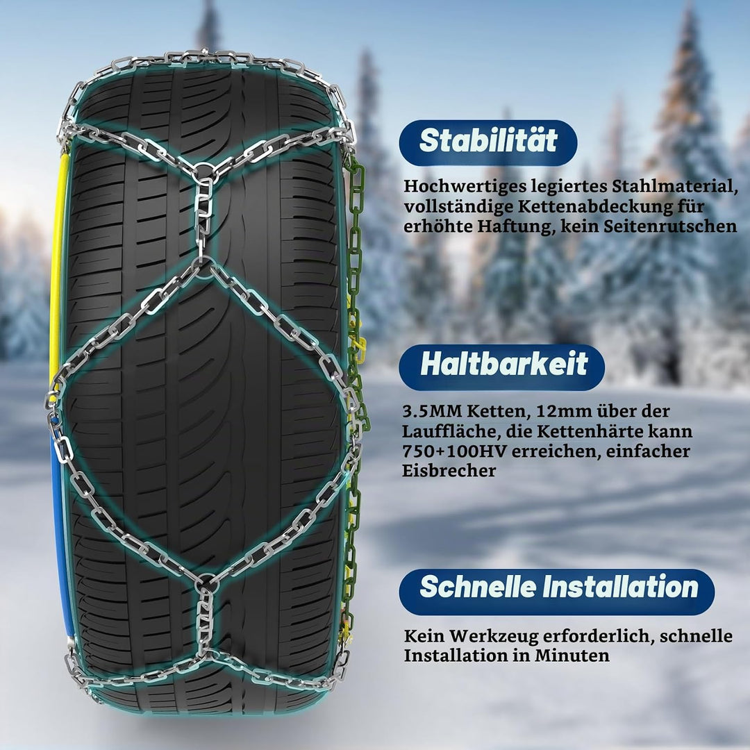 Alloy Steel Snow Chains, Schneeketten Legierung Stahl, 2 Stück x 12mm, Auto Schneeketten mit automat