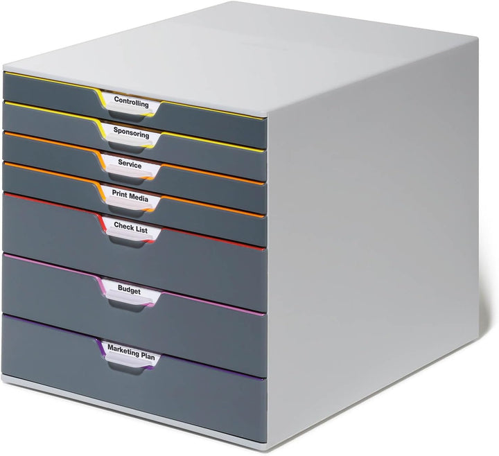 Durable Schubladenbox A4 (Varicolor) 7 Fächer, mit Etiketten zur Beschriftung, mehrfarbig, 760727, 7