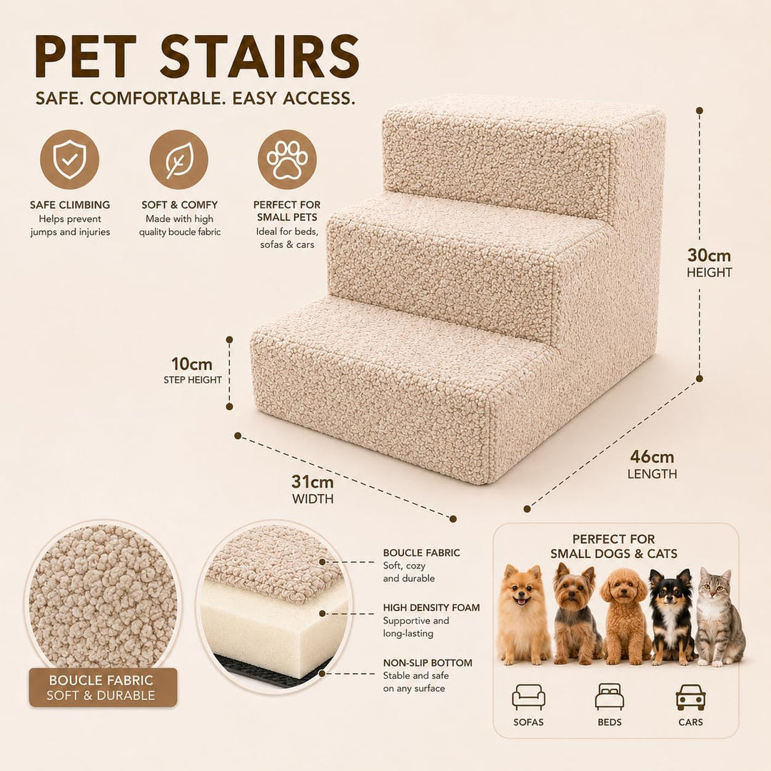Muralo Hundetreppe 3 Stufen 30 cm, rutschfest, Wasserabweisend - Schwarz | Haustiertreppe für Kleine