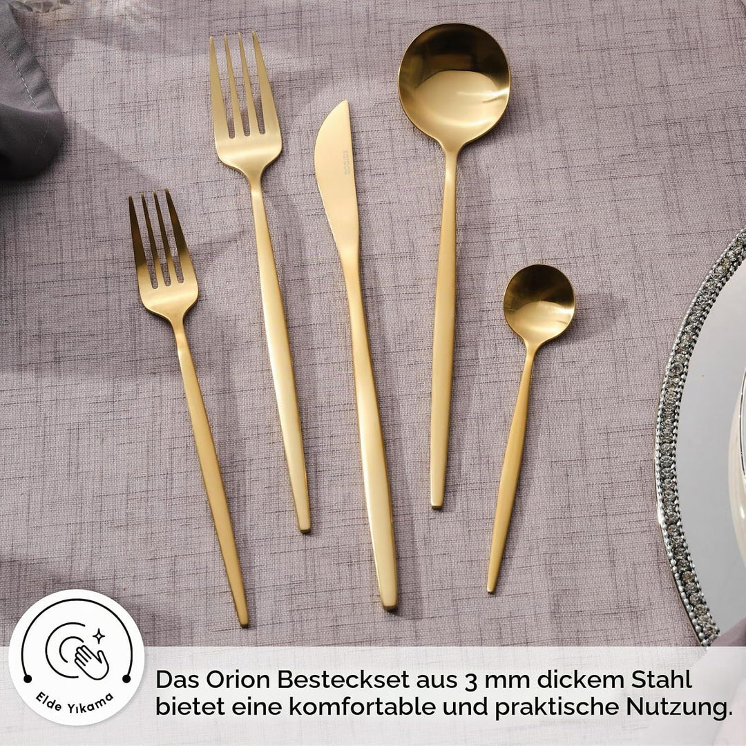 Karaca Orion Bestecksets - Edelstahl Besteck Set für 6 Personen, Gold Besteckset 30-teilig Messer Ga