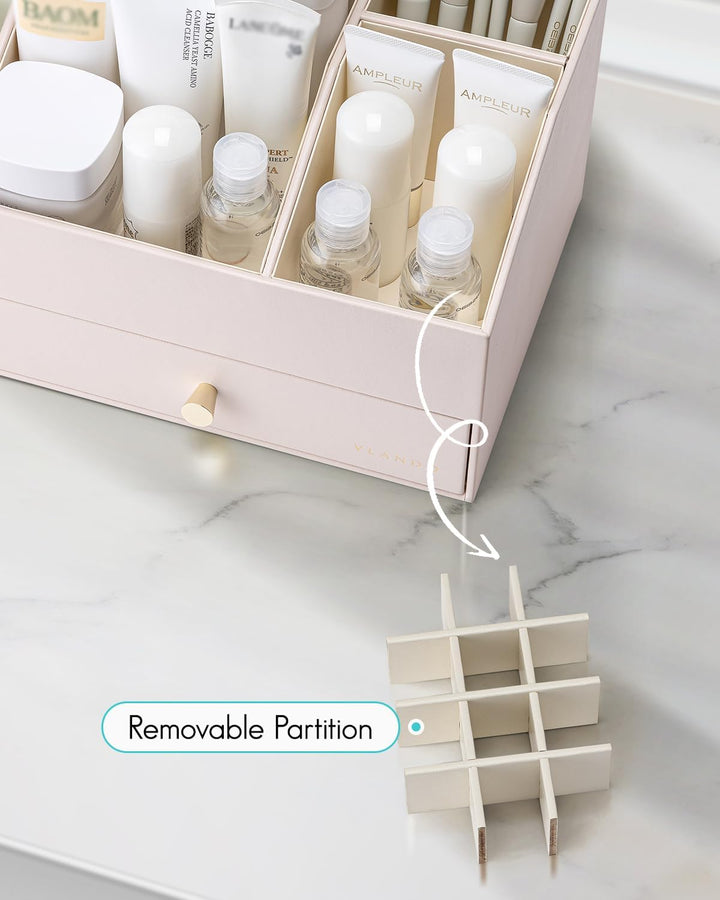Vlando Make up Organizer mit 2 Schubladen, Schminktisch Organizer, Kosmetik Organizer, Schmink Organ