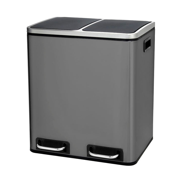 Panana Mülleimer, 2 x 15 L, 2 Fächer, Mülltrennsystem, Treteimer, Abfalleimer Küche, 15 Müllsäcke, a
