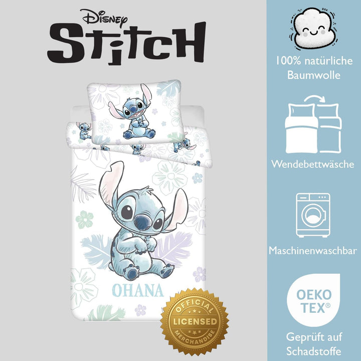 Jerry Fabrics Stitch Ohana Wendebettwäsche 100x135 cm mit Kissenbezug 100% Baumwolle