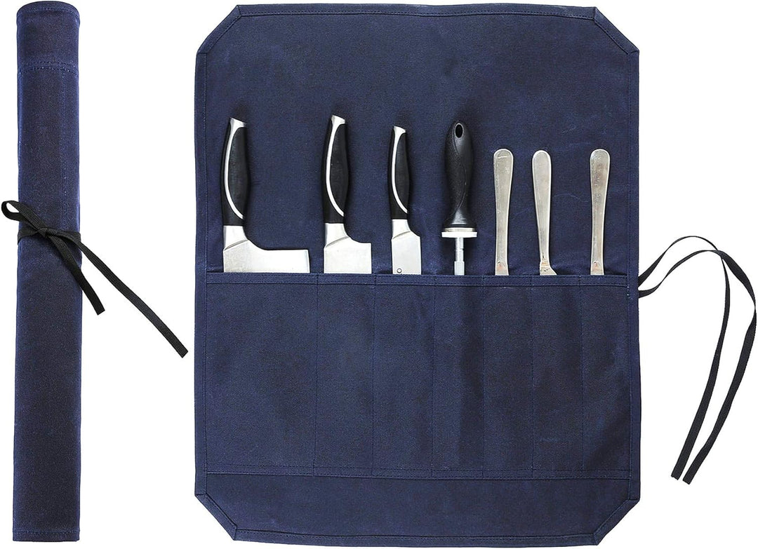 Denifiter strapazierfähiges gewachstes Segletuch, Messer-Rolltasche mit 7 Taschen, blau, Blau