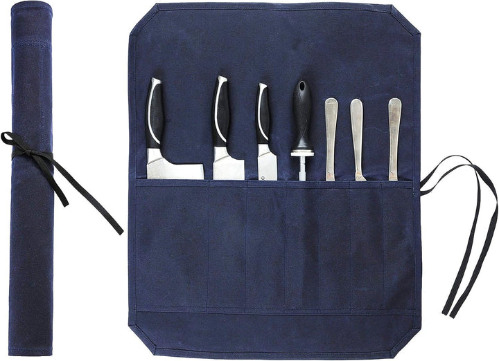 Denifiter strapazierfähiges gewachstes Segletuch, Messer-Rolltasche mit 7 Taschen, blau, Blau
