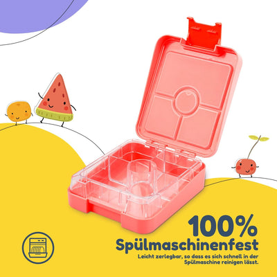 schmatzfatz easy Snackbox, mit Fächern, Brotdose, Lunchbox, Bento Box, Geschenk für Kinder (Coral),