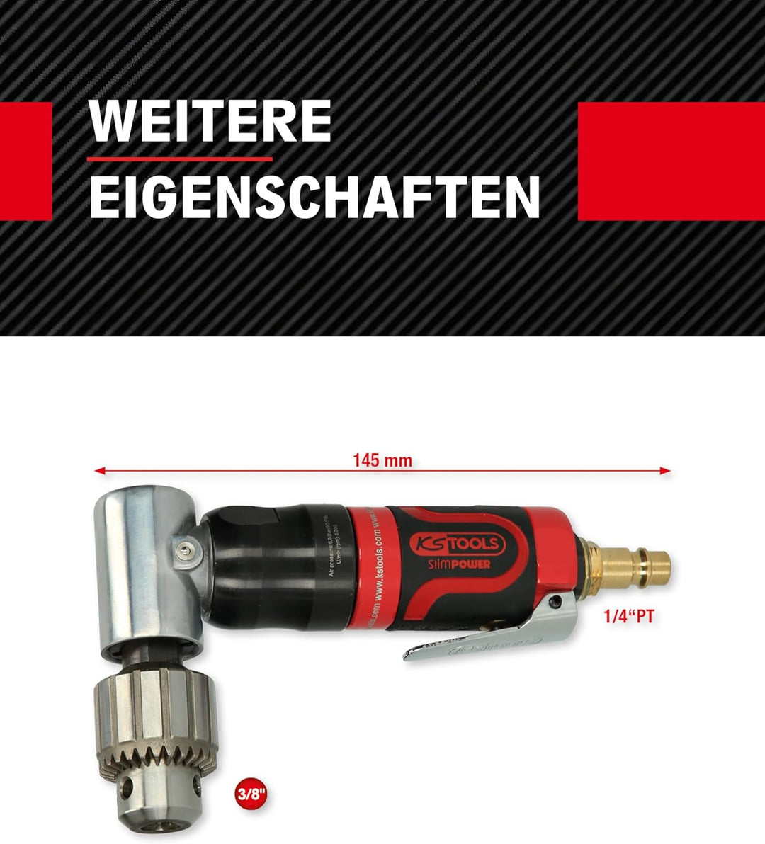 KS Tools Druckluft Winkelbohrmaschine 3/8" SlimPOWER 515.5525 I Winkelbohrmaschine Druckluft mit Zah