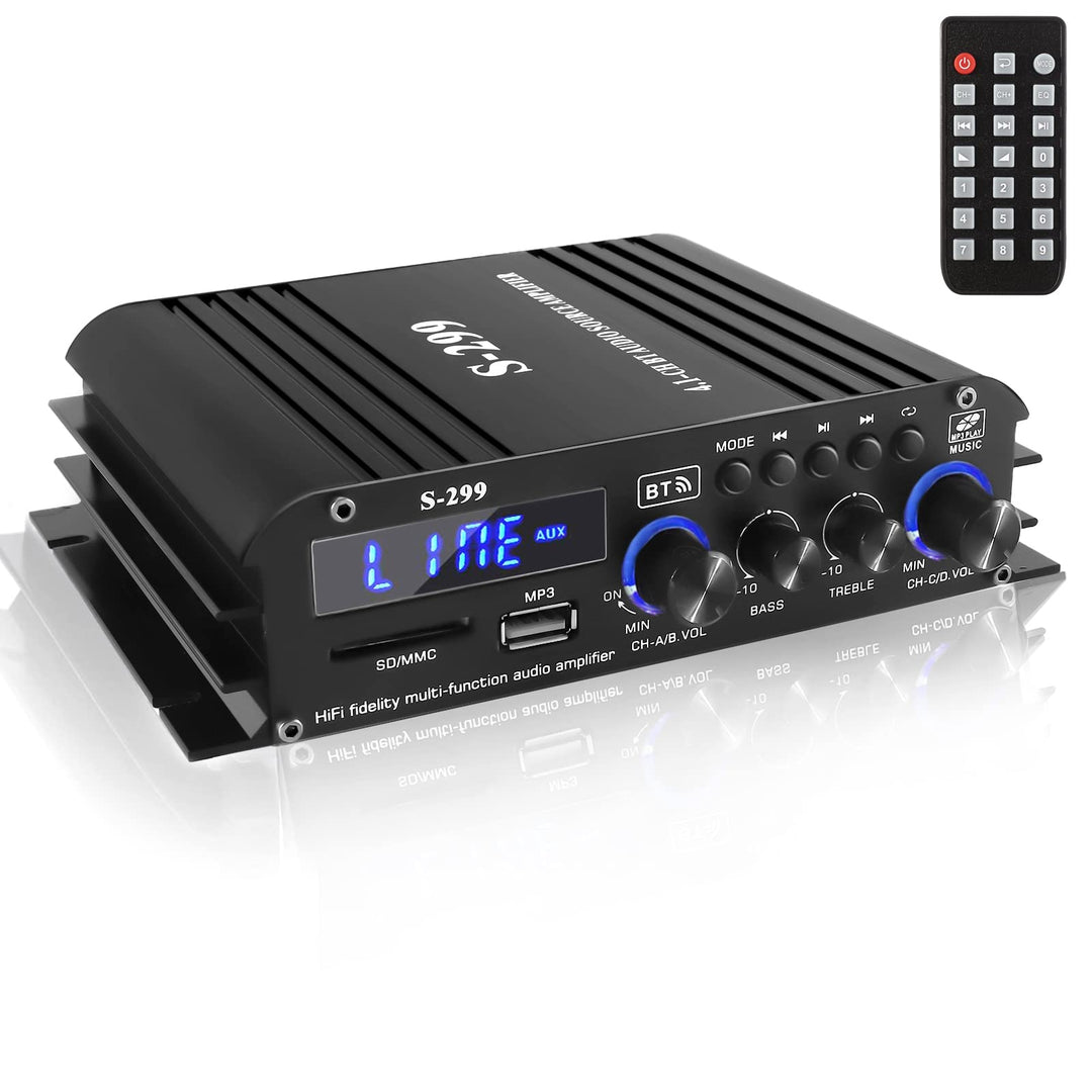 Etlephe 4.1 Kanal 1600W Mini Verstärker,Bluetooth 5.0 Verstärker 50Wx4 + aktiver Subwoofer, Hi-Fi In