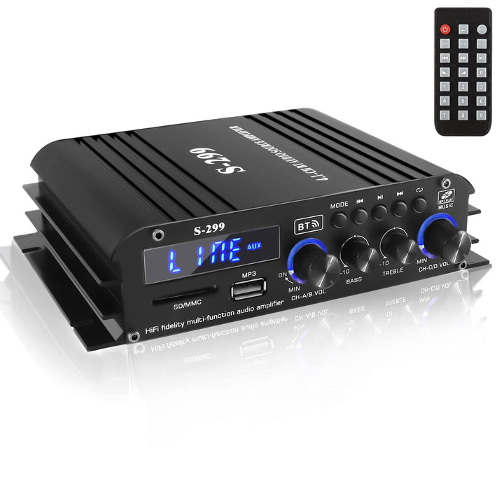 Etlephe 4.1 Kanal 1600W Mini Verstärker,Bluetooth 5.0 Verstärker 50Wx4 + aktiver Subwoofer, Hi-Fi In
