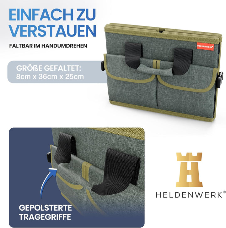 HELDENWERK Premium Kofferraum-Organizer mit Deckel stabil & rutschfest - Faltbare Auto Kofferraumtas