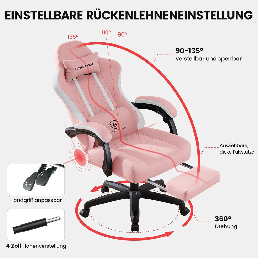 GTPLAYER Gaming Stuhl Stoff, Gaming Sessel mit Taschenfederkissen, ergonomischer Drehstuhl, Gamer St