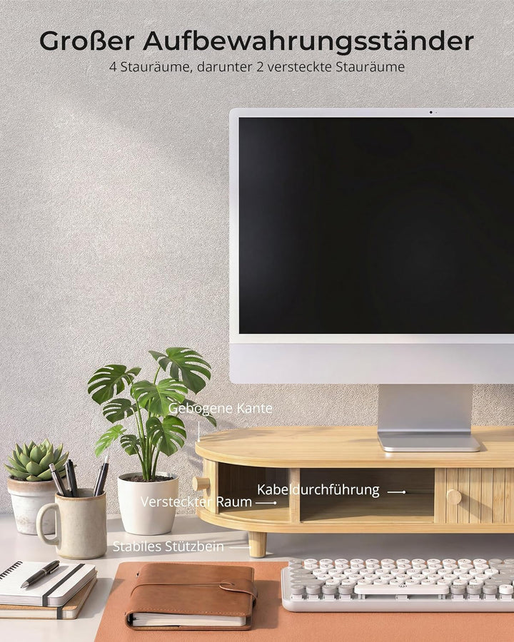 Bambus-Monitorständer mit Stauraum, gebogener Computer-Laptop-Ständer, Schreibtischregal-Organizer m