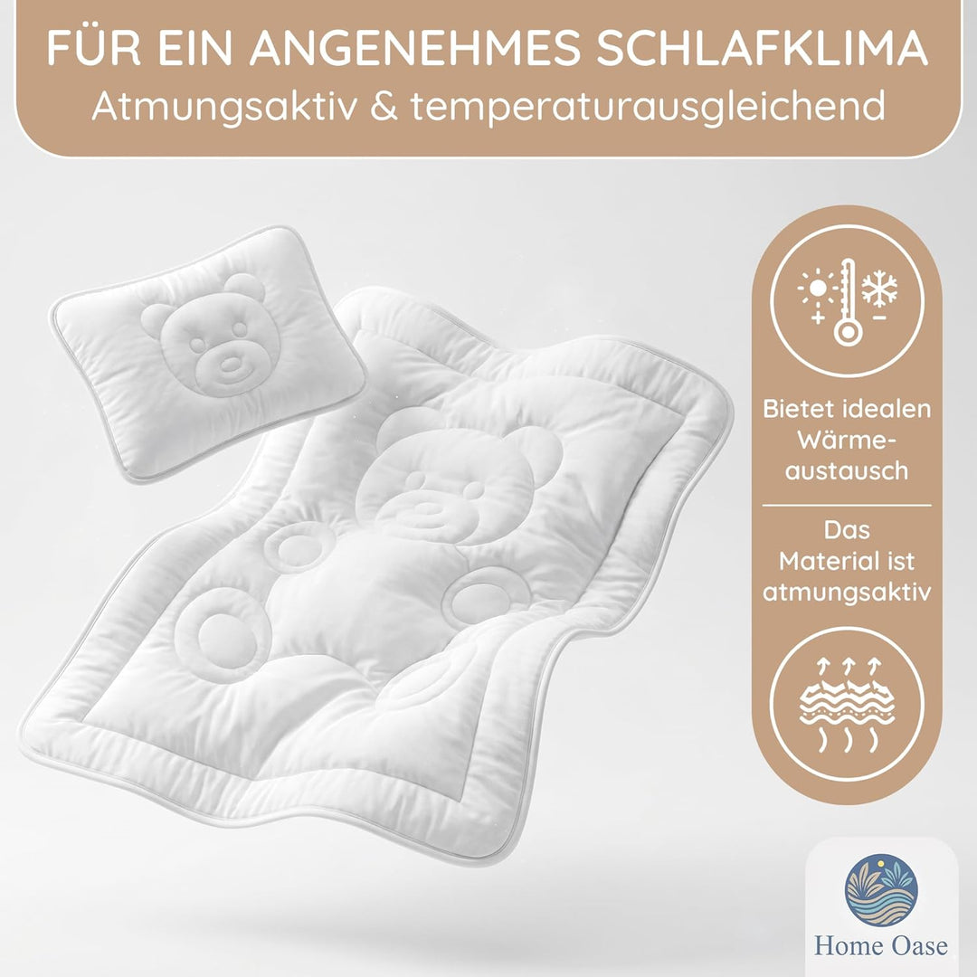 Kinderbettdecke & Kopfkissen Set 100x135 cm + 40x60 cm – Atmungsaktiv & allergikerfreundlich – Mikro
