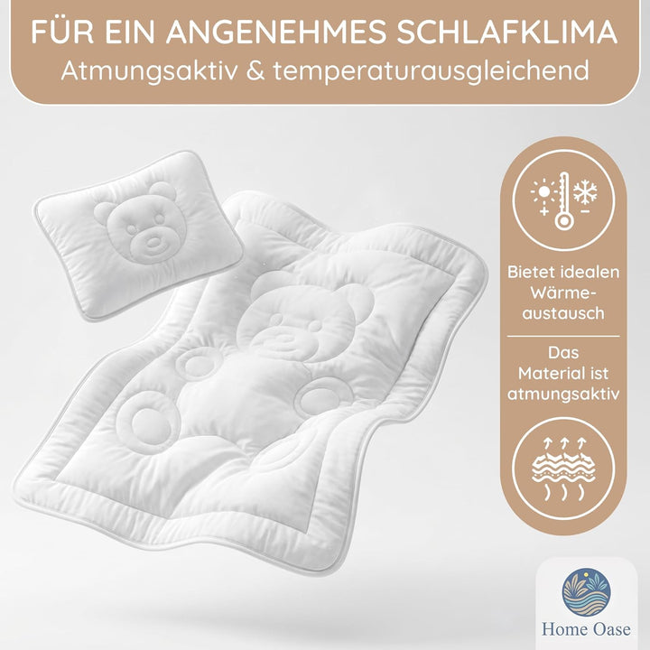 Kinderbettdecke & Kopfkissen Set 100x135 cm + 40x60 cm – Atmungsaktiv & allergikerfreundlich – Mikro
