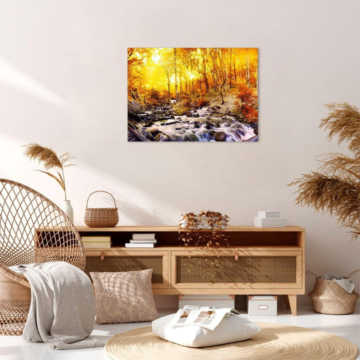 Bilder auf Leinwand Berge Bach Wasser Leinwandbild mit Rahmen 70x50cm Wandbilder Dekoration Wohnzimm