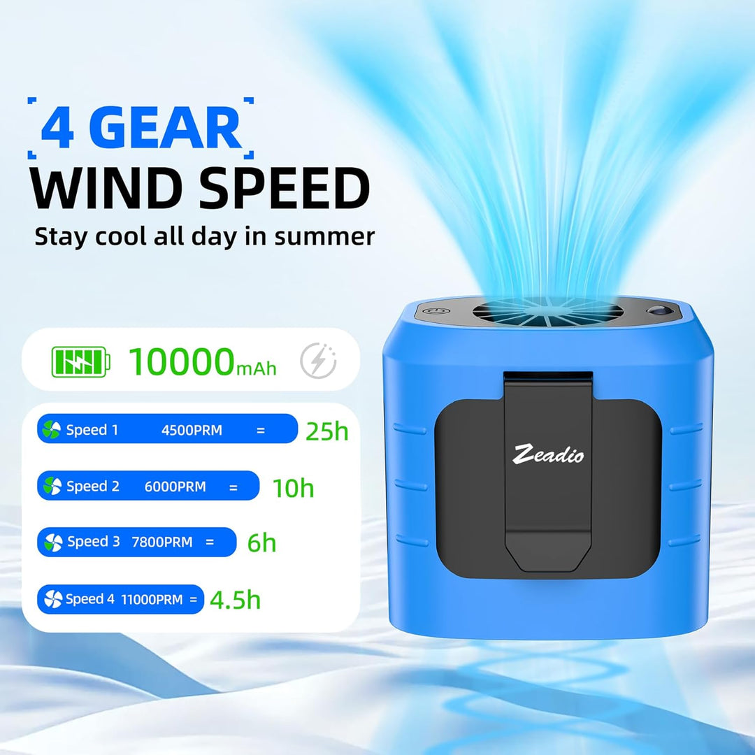 Zeadio Tragbarer Hüftclip-Ventilator, 10000mAh freihändiger Ventilator mit LED-Taschenlampe & Powerb