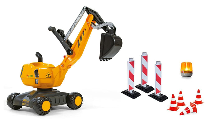 Rolly Toys Baustellenset mit rollyDigger und Sicherheits-Zubehör (Set mit Bagger, 3 Leitbaken, 4 Pyl