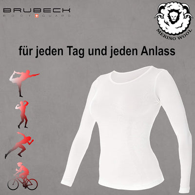 BRUBECK Damen Funktionsshirt Langarm | 41% Merino-Wolle | Atmungsaktiv | Funktionsunterwäsche | Atmu